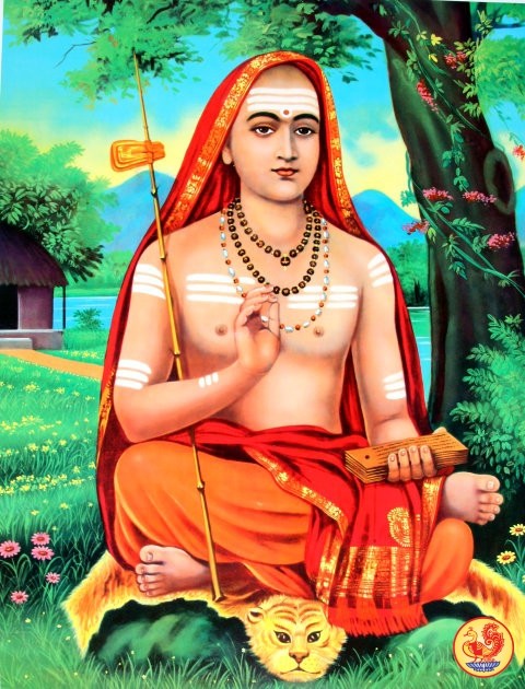 Advaita Vedanta Meister Adi Shankara hält ein Mudra auf dem Bild