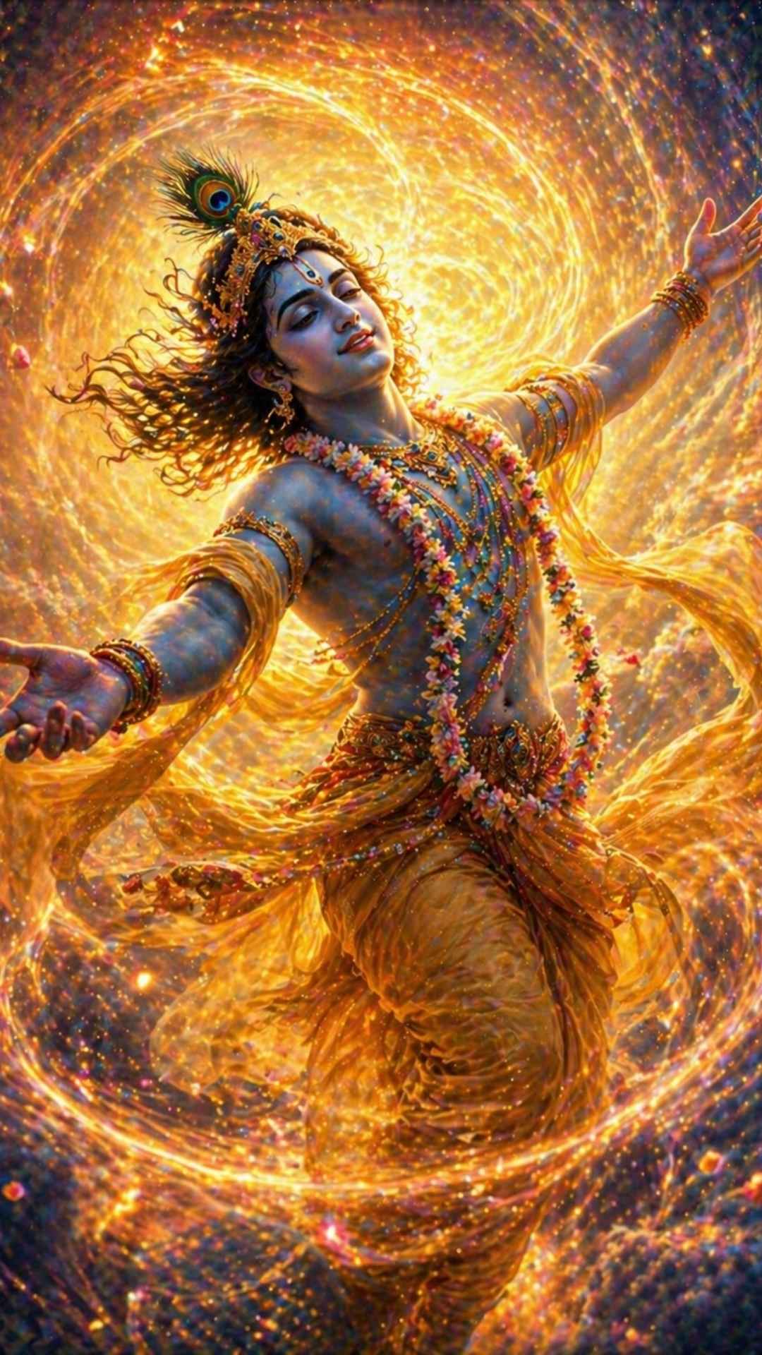 Der tanzende Krishna umgeben von Goldener Energie 