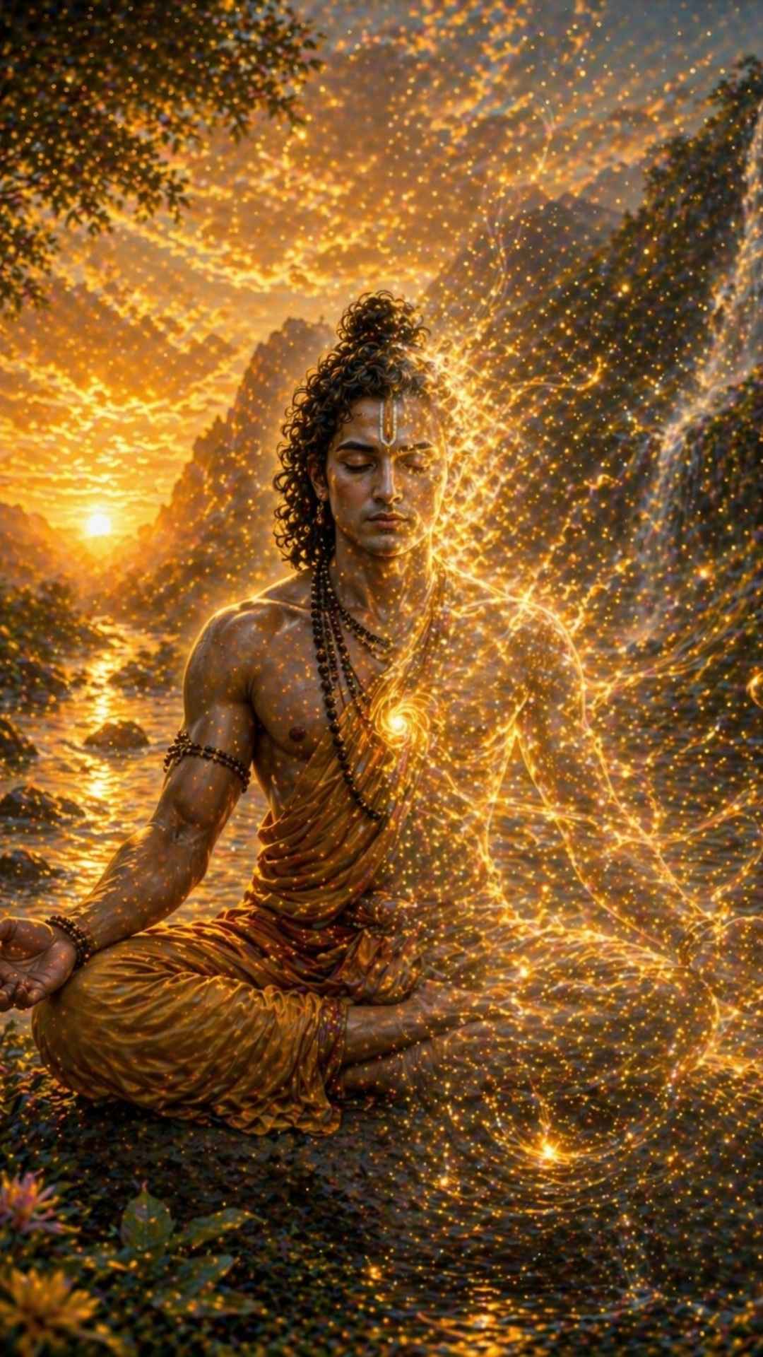 Krishna im Lotussitz in tiefer Mediation 