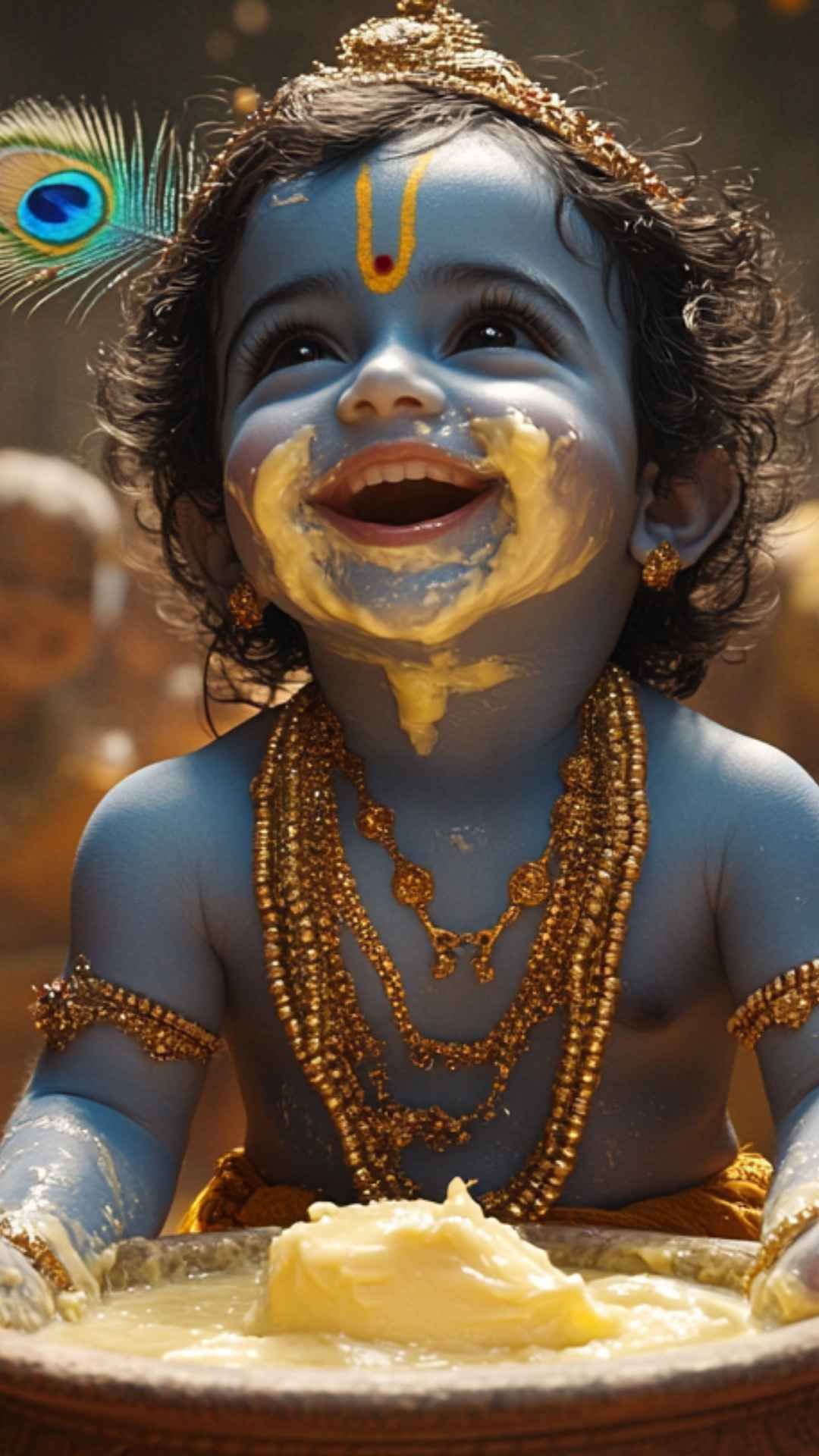 Im Bhakti Yoga oft Verehrt Krishna als Kind vor seinem geliebten Buttertopf 