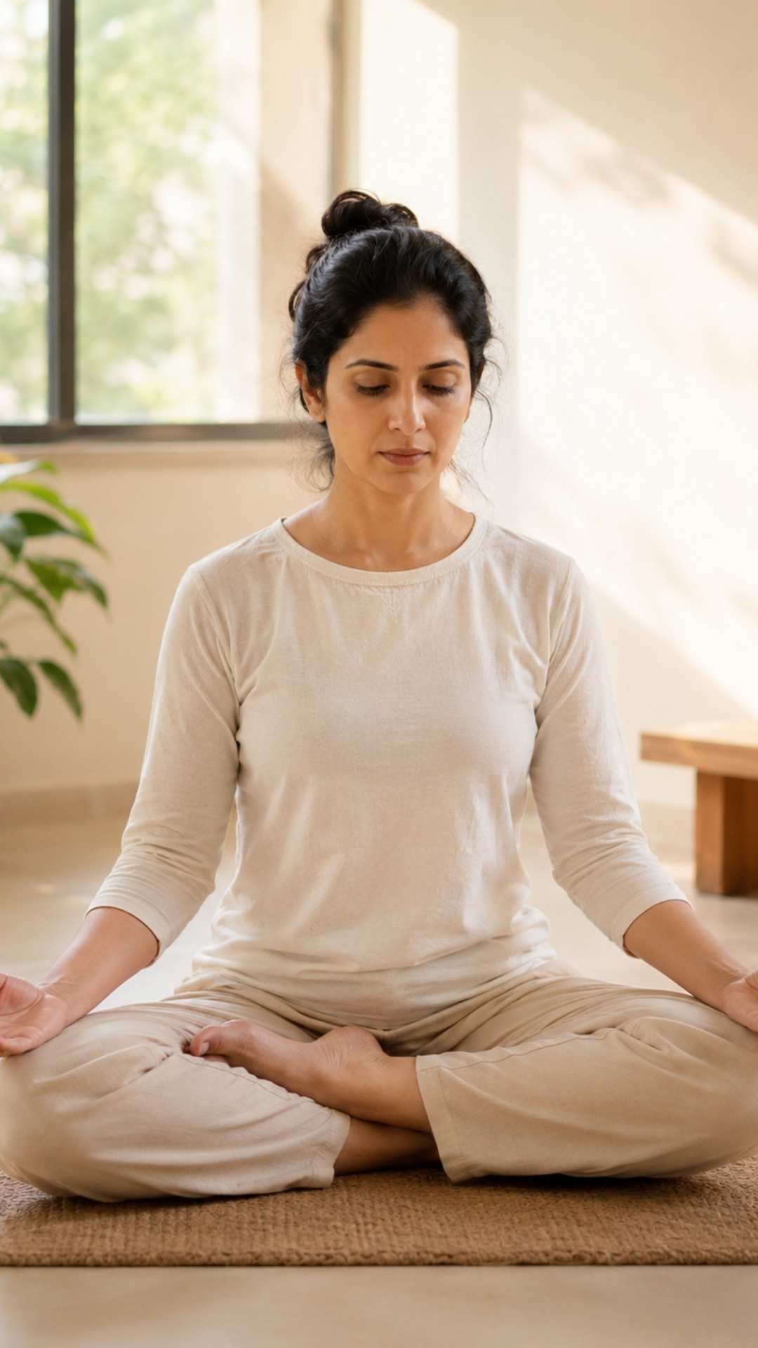 Yogini bei der Pranayama Atmung 