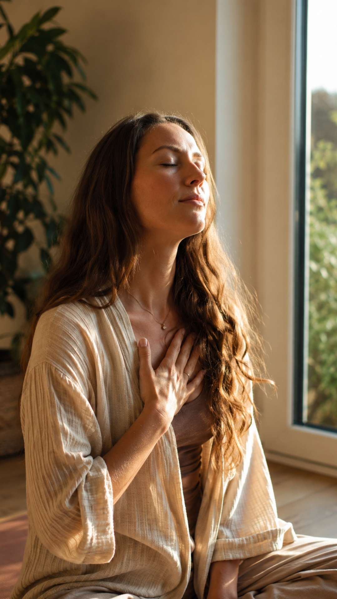 Yogini bei der Pranayama Atmung 
