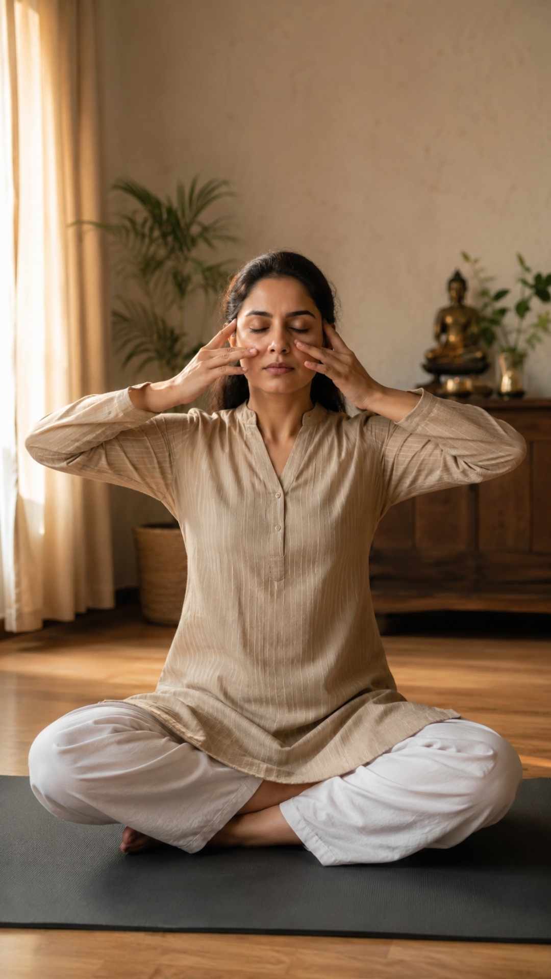 Yogini bei der Pranayama Atmung 